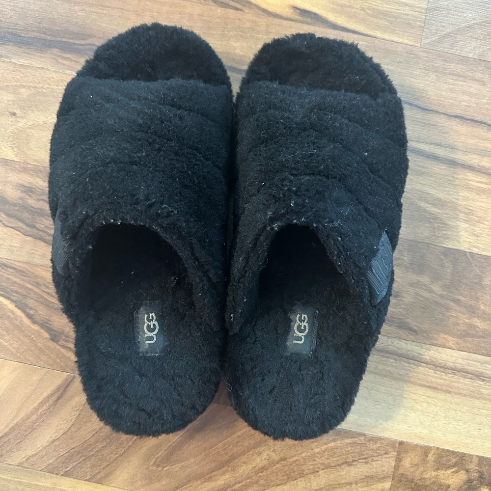 UGG Black Plush Slip-On Slides